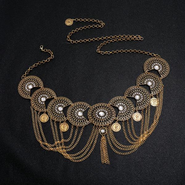 Boho Coin Belly Chain Rhinestone Midjekedjor Dans Sommar Kropp J