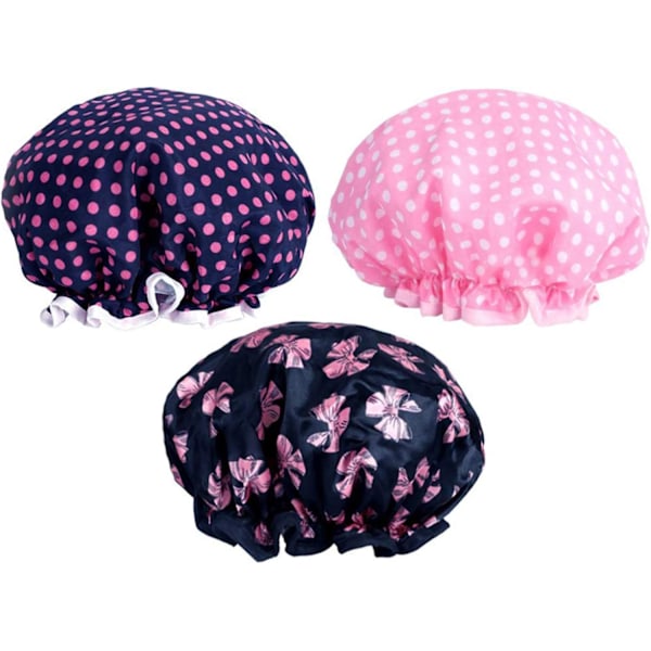 3 Pack Shower Caps Double Layer Elastic Waterproof Bathing Cap for Women Sh