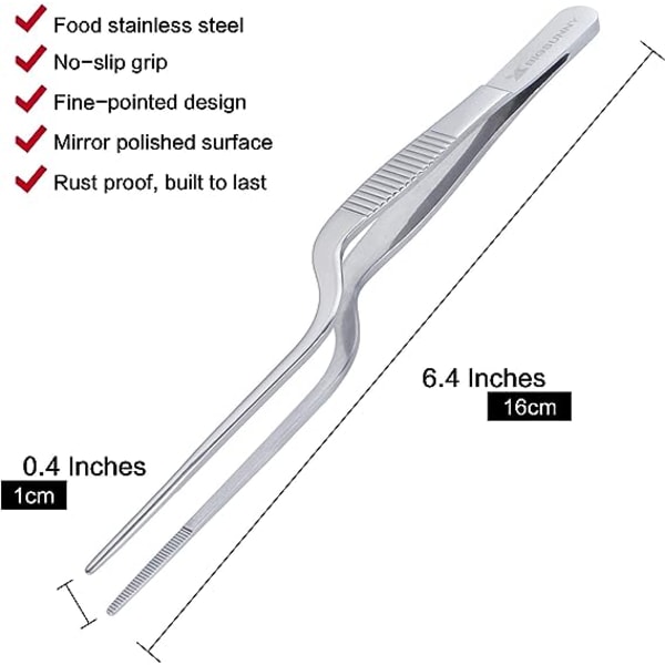 Køkkentænger - Rustfrit stål forskudte pincetter (6,5\" + 8,5\")