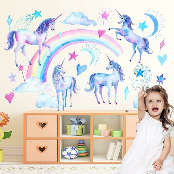 2 yksisarvisen sateenkaaren väristä tähteä Unicorn seinätarraa, tyttöjen huone Un