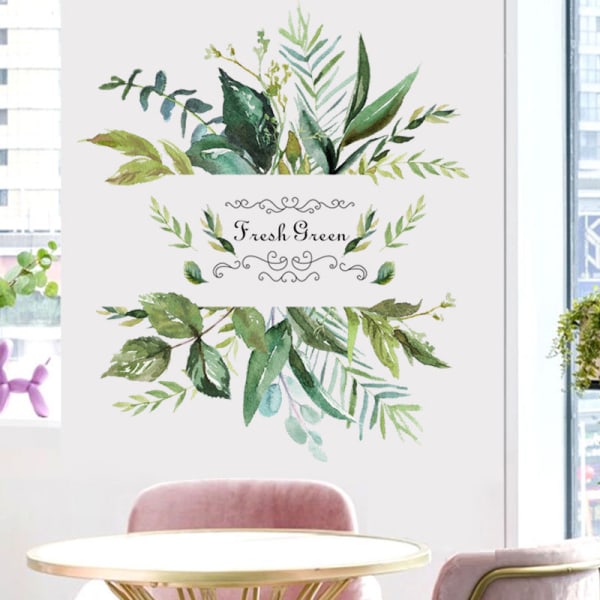 Gröna växter väggklistermärke, Dekorativ väggdekal för vardagsrum