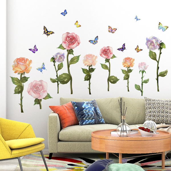 Väggdekaler Vardagsrum Växtväggdekal Blommor Fjäril Väggdekor S