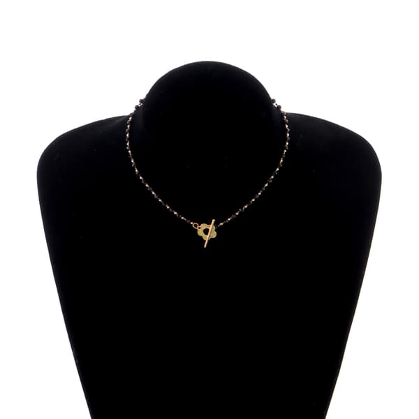 Clasp Choker Halskjede, Sorte Krystallperler Plommeblomst Form OT Clasp Hals