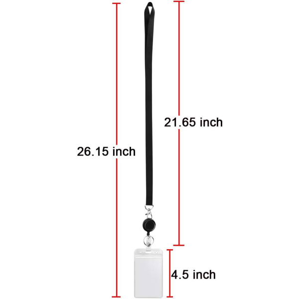 Lanyard Sort Retraherbar Badge Reel med ID Badge Holder med Badge Reel Clip til Kort Badges Holdere Vertikal Stanset Lynlås Vandtæt 2 Pakke