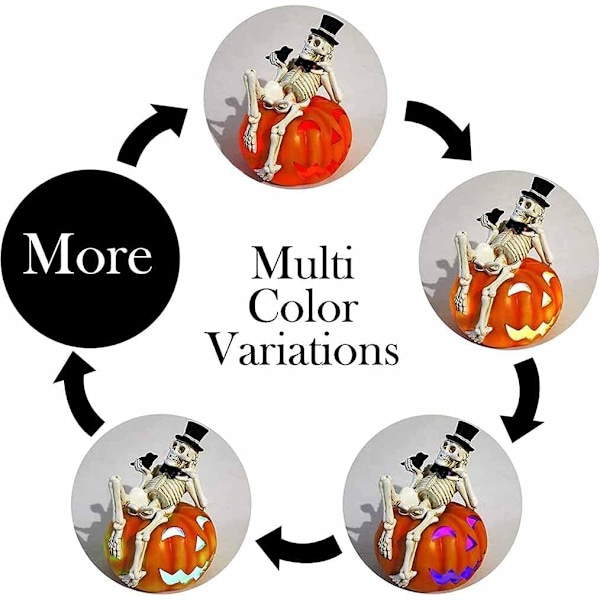 Forbelyst Halloween kirkegårdsskelet kranie græskar lanterne, batteridrevet