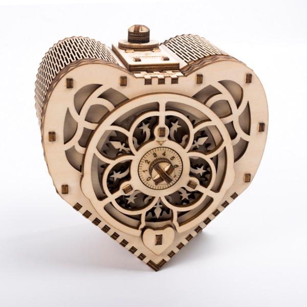 Rakkausmuotoinen mekaaninen korurasia 3D-kolmiulotteinen malli pojat ja tytöt DIY puinen koottu lelu antiikki lahjat