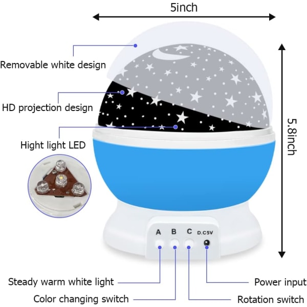 Stjärnprojektor för barn, 360° roterande Star Sky Moon Light Project