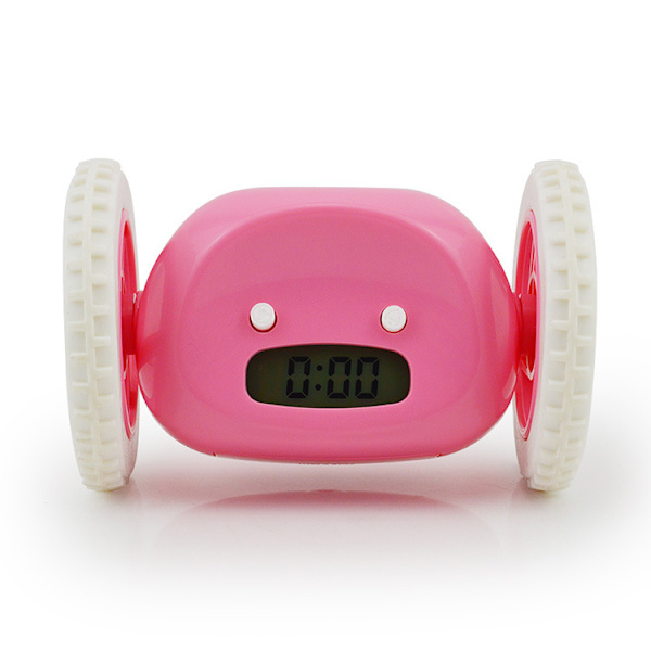 Rullande morgonlarm springande LED digital väckarklocka lat springande larm tyst larm för tunga sovare (rosa)