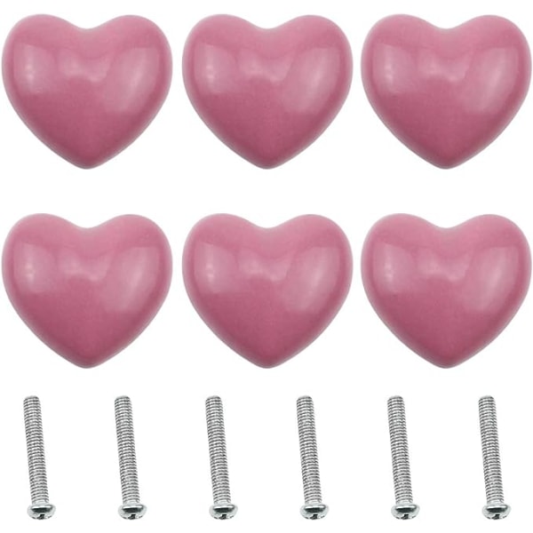 Lådknopp 6 delar Rosa keramiska knoppar Hjärtformat dörrhandtag