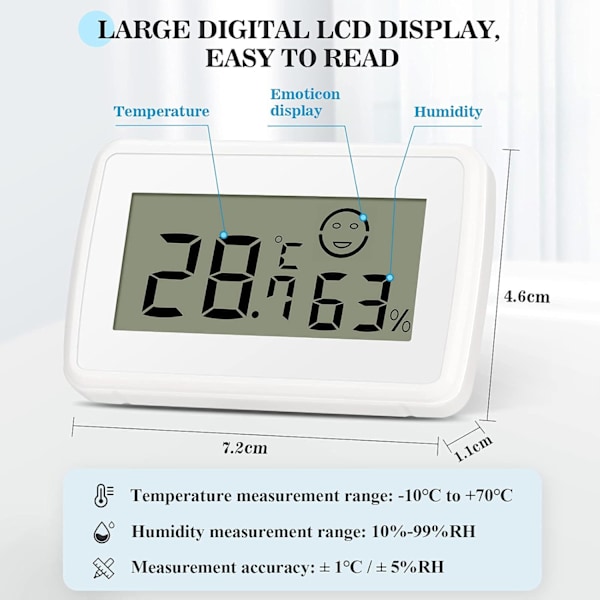 2 mini digitaalinen LCD-lämpömittari-hygometri, jossa on maksimi-/minimiarvo, sopii