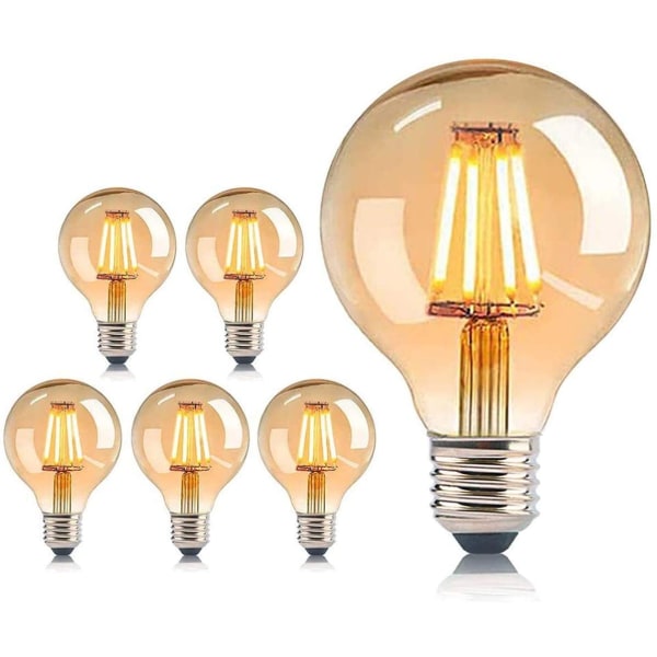 Set med 6 Vintage Edison glödlampor - E27 Base - 4W - Ersätter 40