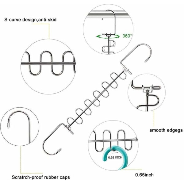 Bøjler til bukser, flerlags metalbøjler med skridsikre, pladsbesparende bøjler, drejelige til jeans, bukser, slips, bælter, med 2 magiske bøjlekroge (Hangers Hooks-6stk)