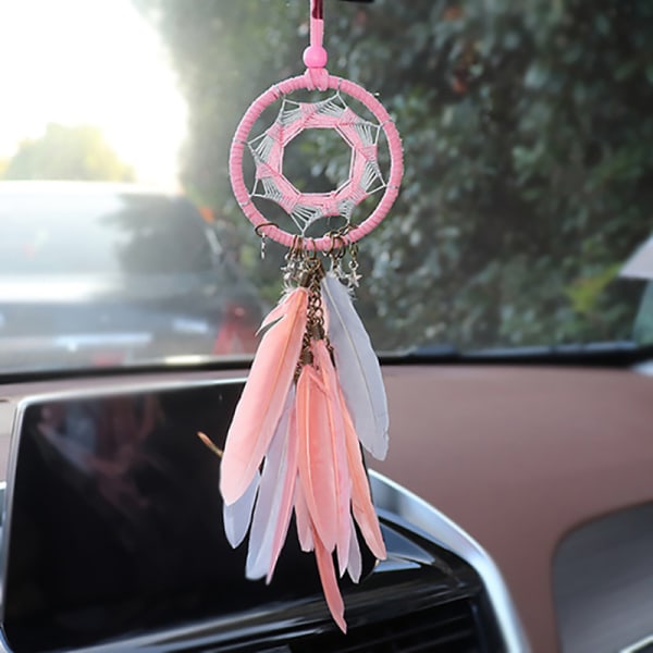 Handmade Dream Catcher Gray Feather Wall Hanging Car Interior Rea