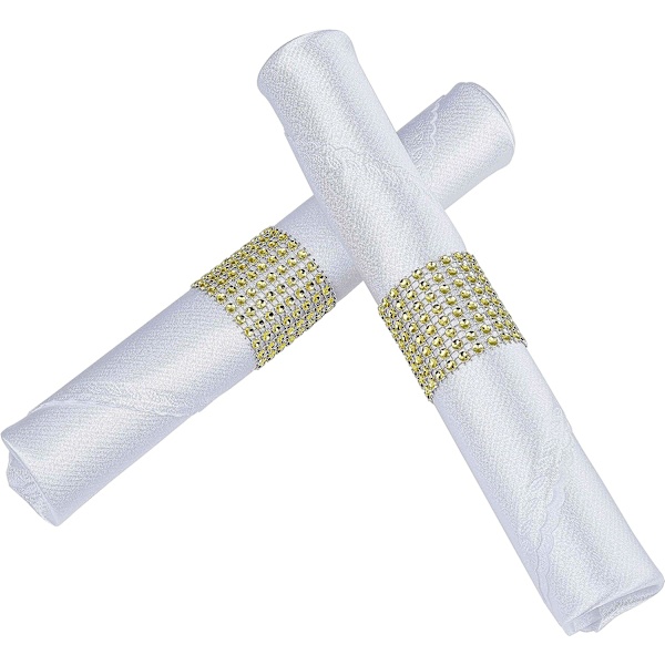 Silver Rhinestone Ribbon Servettring Bling Set för Dekoration 100