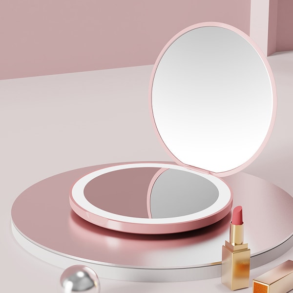 LED Lommespejl, 1 x Lighted Spejl, Makeup Spejl, Bærbar Rund Spejl til Rejser/Arbejde/Vedligeholdelse 90*90*16mm