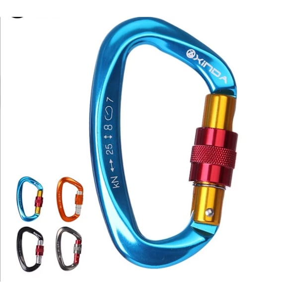 25kN självlåsande klätterkrok klämma, vridlås och tung klätterkrok för bergsklättring, smällande och bergsklättring, 4-pack D-form
