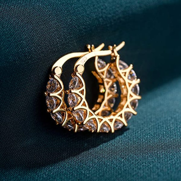 Fashion 925 Silver, Gold Hoop Earrings för kvinnor Cubic Zirconia W