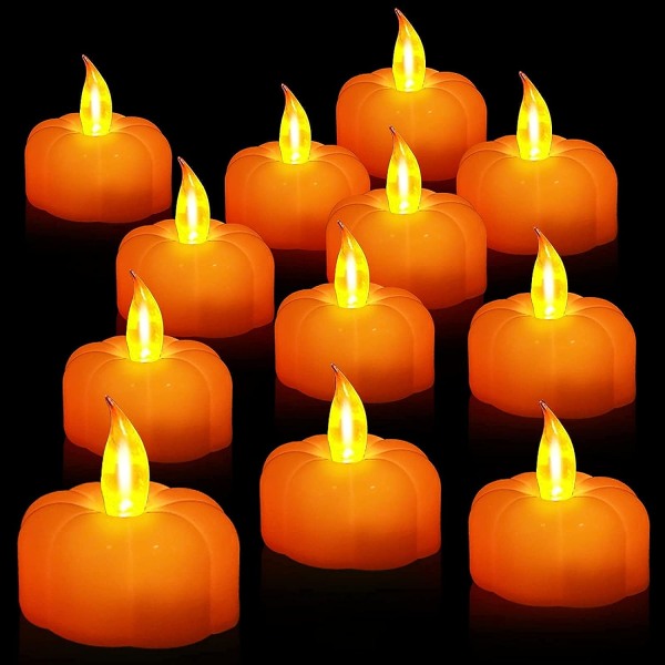 12 Pack Fall Pumpkin Tealight kynttilät, paristokäyttöiset liekettömät