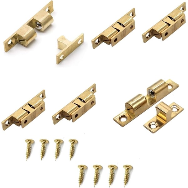 50mm Furniture Cabinet Door Brass Dual Ball Roller Catch Latch 6 Pcs + M3X1