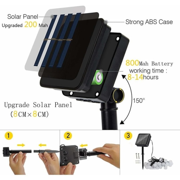 50 LED solcellelyssnor - Vanntett, 8 lysmoduser - Innendørs/utendørs, 7m (flerfarget)