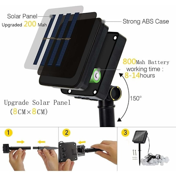 50 LED solcellslingor - Vattentäta, 8 ljuslägen - Inomhus/Utomhus