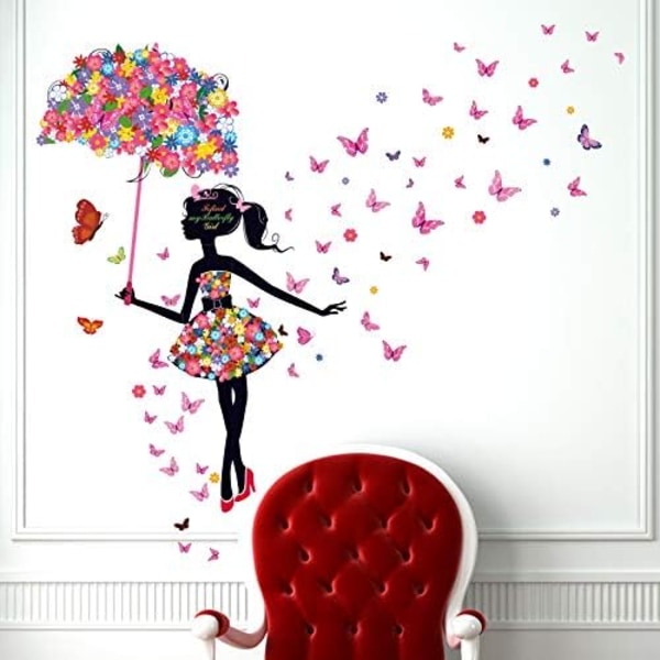 Romantic Dancing Girl Flower Fairy Butterfly Removable Wall Stickers Decals