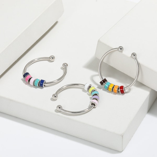 Spinning Beads Emalje Fidget Ring Angst Stress Relief For Women