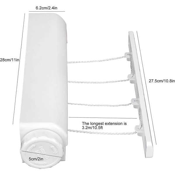 Veggmontert tørkestativ, sammenleggbart klesstativ med 4 tråder 3,2