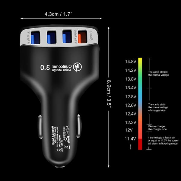 4-portars USB-billaddare för Apple- och Android-enheter, vit