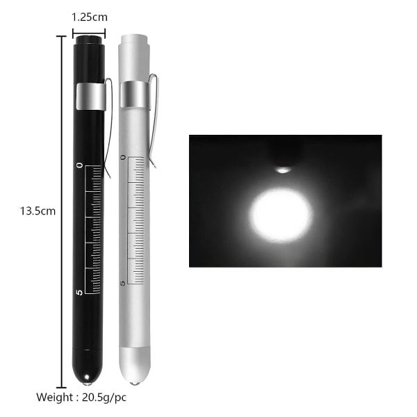 2 stk. Pen Light, Sygeplejerske Medicinsk Genanvendelig LED Penlight Hvidt Lys