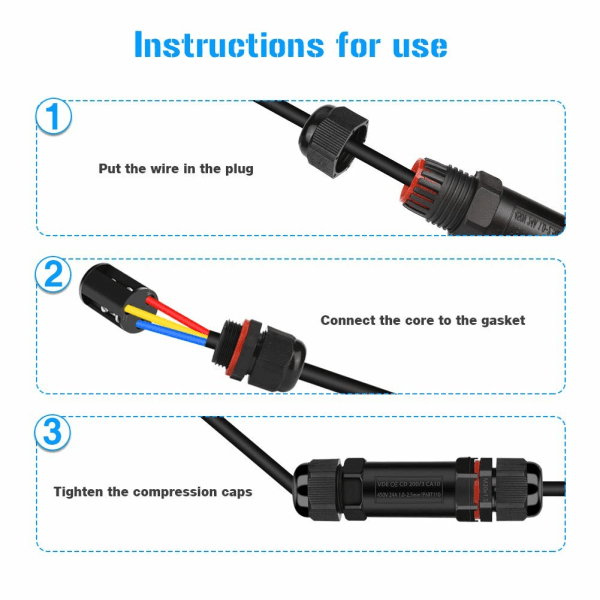 3 core feed through ip68 vandtæt elektrisk stik m20*1,5