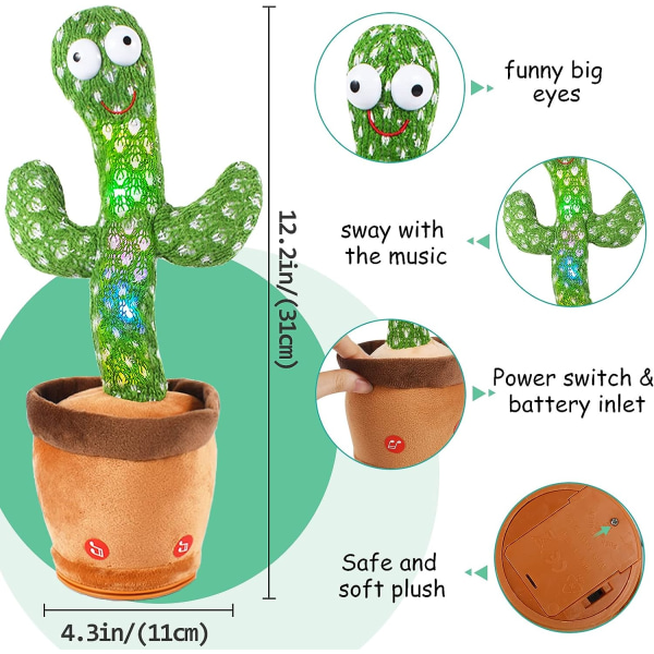 Kaktus-pehmolelu, laulava ja tanssiva kaktus lapsille, elektroninen kaktus-pehmolelu voi tallentaa, oppia puhumaan ja tanssimaan, lahja lapsille
