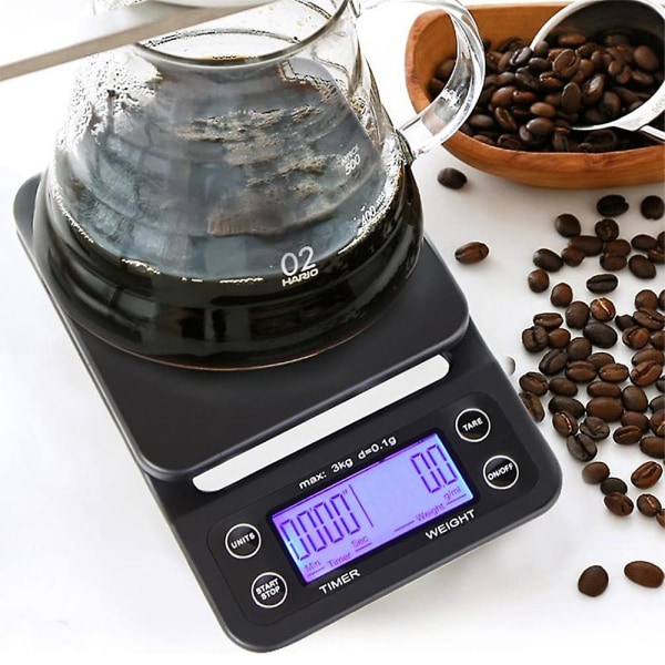 Digital kaffevåg med timer, bärbar multifunktion 3kg / 0,1