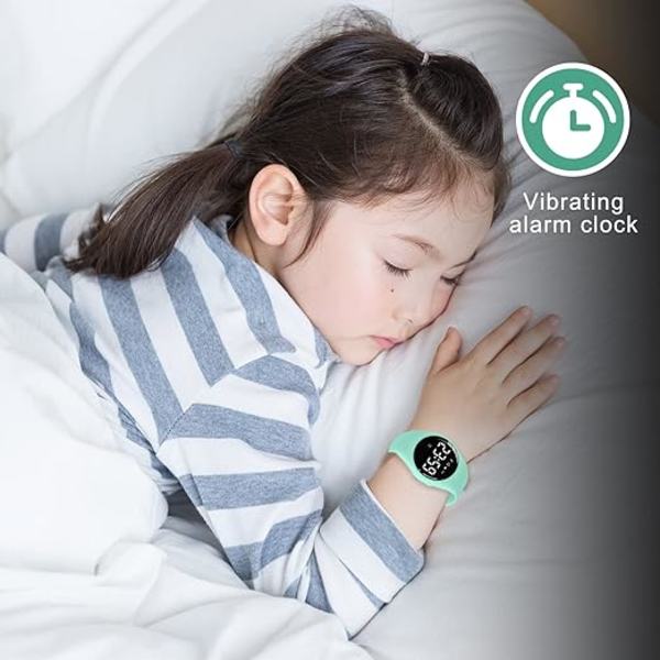 Ljusgrön barnklocka, digital tonårsklocka med alarm/kronograf