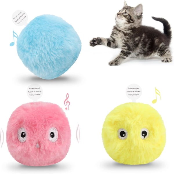 3 pakke katteleker, interaktive plysjkattballer, kattungekvitterbal