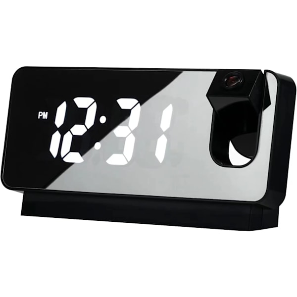 Digital projektionsväckarklocka för sovrum LED-väckarklocka för sovrum med USB-laddningsport, 12/24H, DST, snooze, spegel LED högljudd väckarklocka (svart)