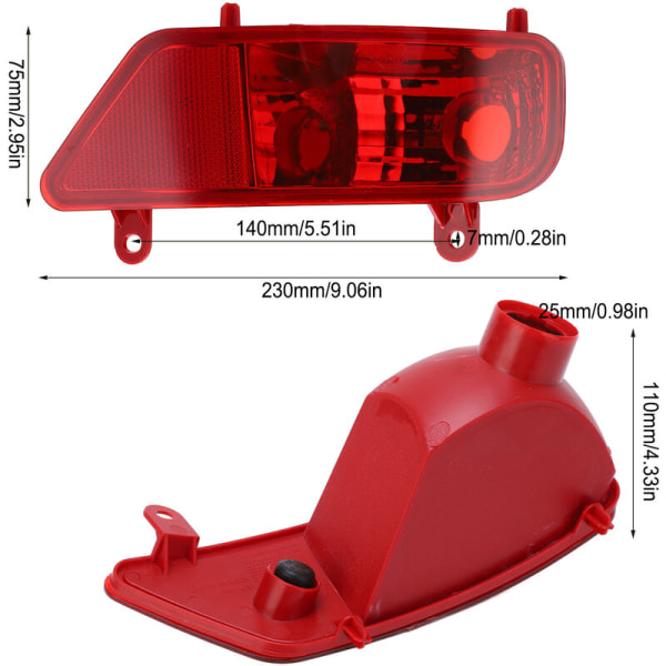 Röd bakre dimljusenhet biltillbehör ersättning för PEUGE