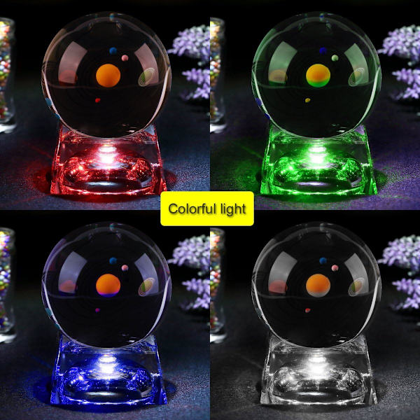 Solsystemskulor - Kristallkula för barn med LED-lampbas, 80 mm (