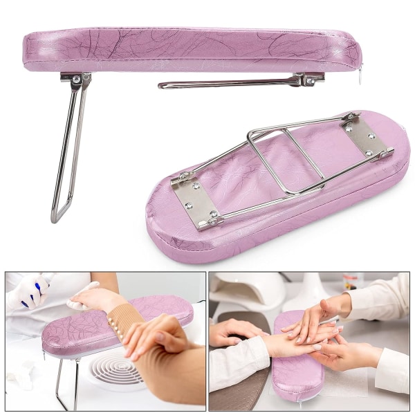 Nagelkudde Handstöd, Mikrofiber Läder Nagel Armstöd Kudde Fäste, Fällbar Professionell Nagelkonst Handkudde, Lämplig för Nagelsalong Skrivbordstekniker (Rosa)