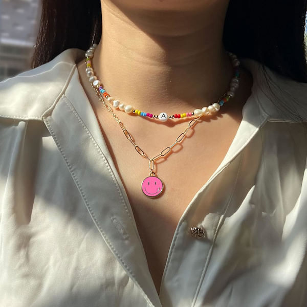 Färgglatt Smiley Halsband 14K Guldpläterat Pappersklämma Halsband Preppy Smycken