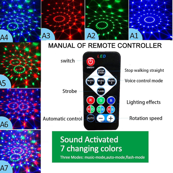 Scenlampa, röststyrning discokula RGB-färg ljusfestljud