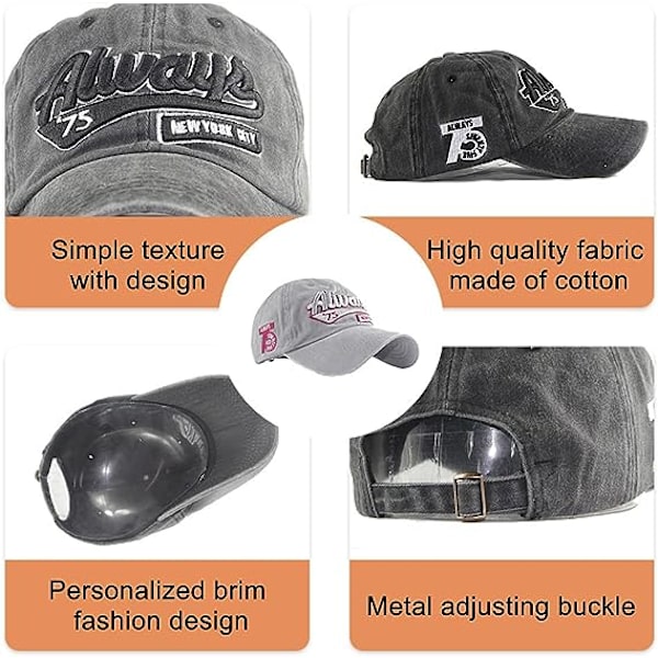 Baseballkeps, Unisex Vintage Jeanskeps Justerbar Kep Hip-hop Fashion Snapback Sportkeps Broderade Bokstäver Trucker Motorcykelkeps, Grå