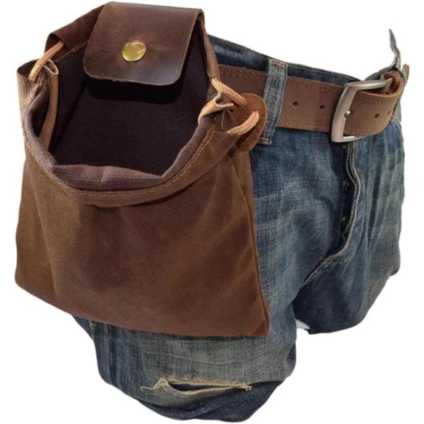 Forageringsväska Vaxad Canvas Hopvikbar Utomhus Camping Forageringsväska Svamppåse Vattenavvisande Läder Bushcraft Bältesväska Tinder Dump Pouchs Brun för Resor Camping (Endast väska)