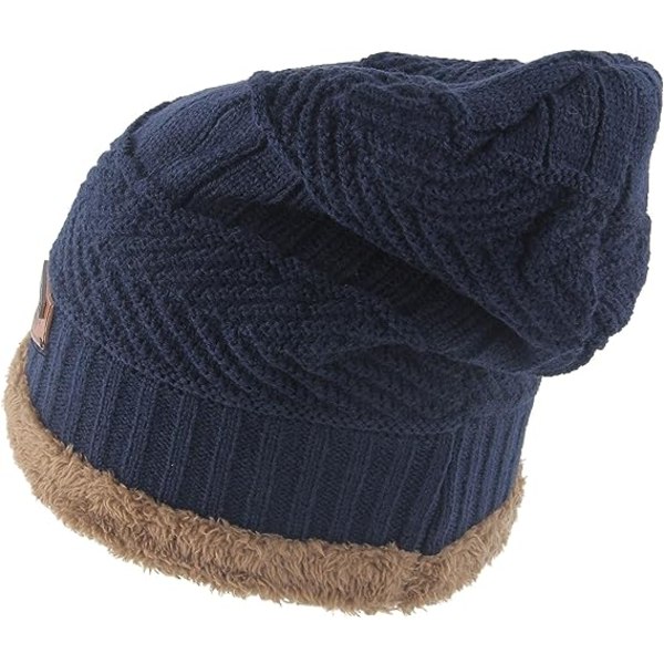 Kvinners tykk varm vinterlue Slouchy Skully Knit Beanie Navy