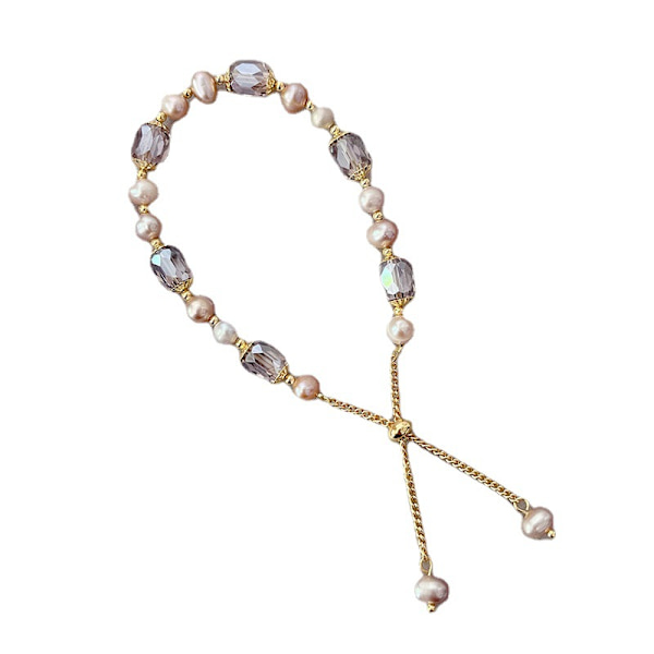 Naturligt sötvattenspärlarmband för flickor Hög känsla Liten gruppdesign Kristallarmband Bounty Smycken 25cm