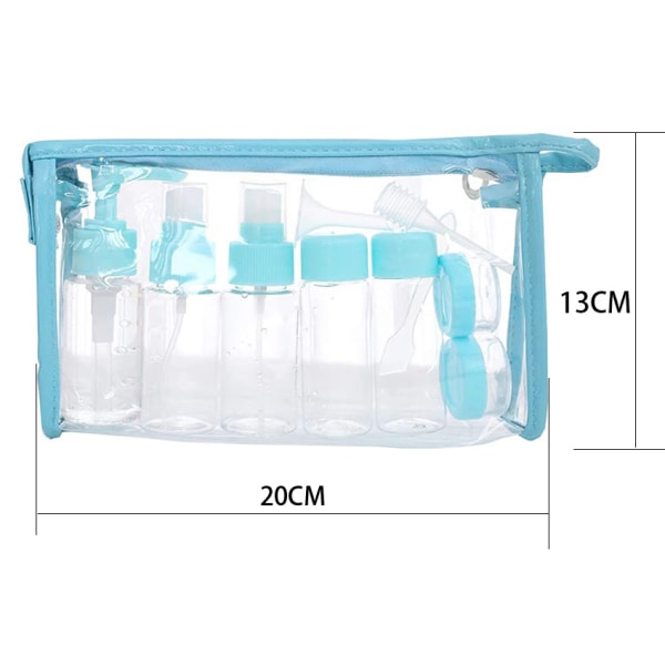 Transparent toalettväska + tomma reseflaskor för vätskor (max.