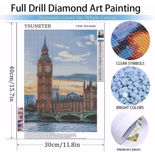 Voksen Big Ben Diamond Art Malesæt DIY Full Diamond 5D Dot Pa