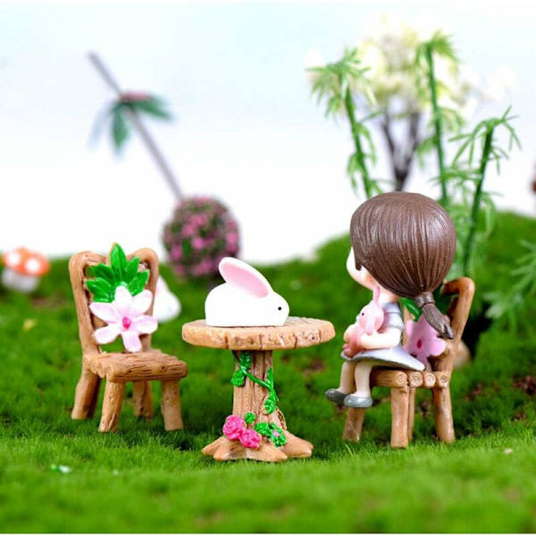 3PCS Bord och stol i hartshantverk Miniatyrlandskapsdekoration F