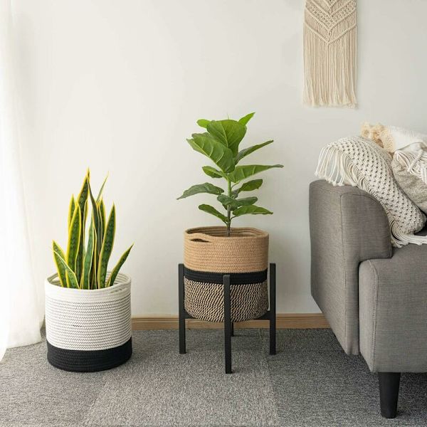 Vävda bomullsrepväxtkorg för små växter, blomkrukor, hantverk, leksaker 20×20cm