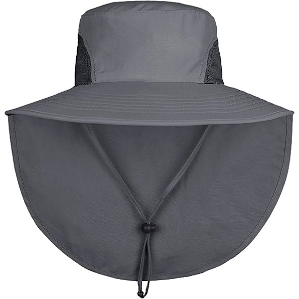Unisex utomhushattar solskydd bred brätte fiskehatt nackskydd UPF 50+, mörkgrå